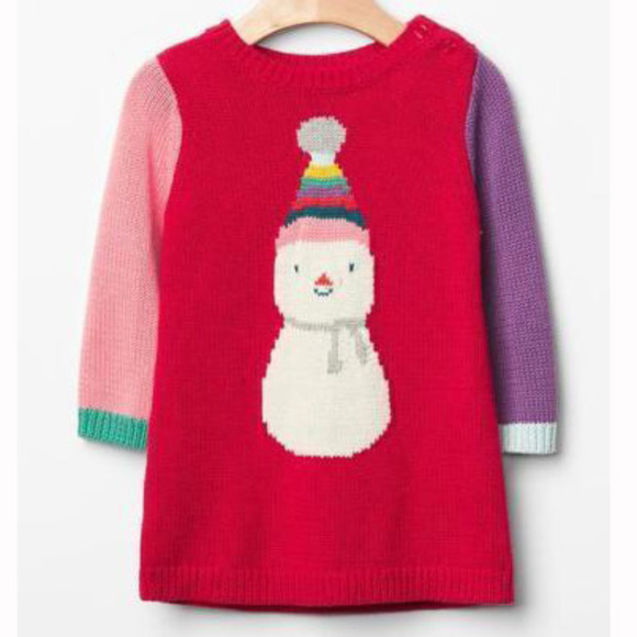 GAP Dresses Baby Gap Nwt Snowman Colorblock Sweater Dress 3 36